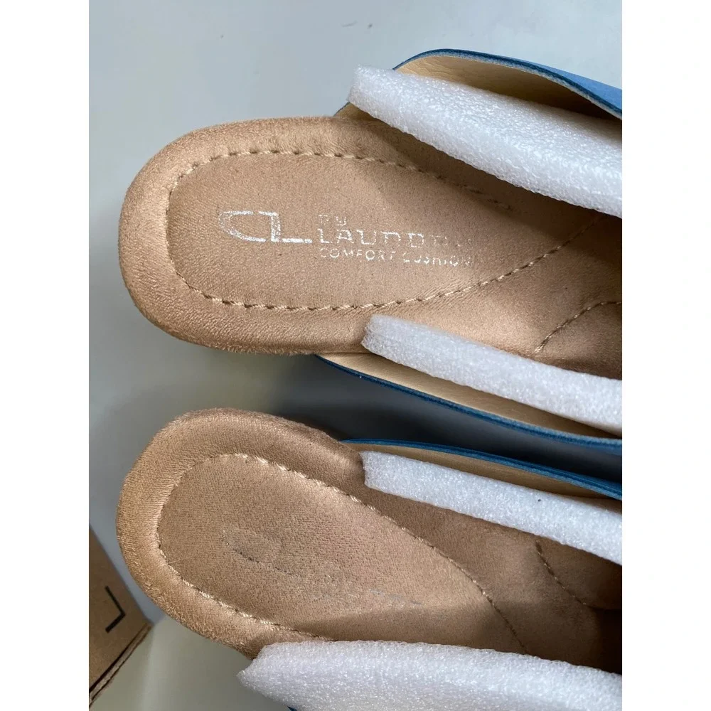 CL by Laundry Womens Blue Faux Suede Crisscross Wedge Sandals Size 7.5